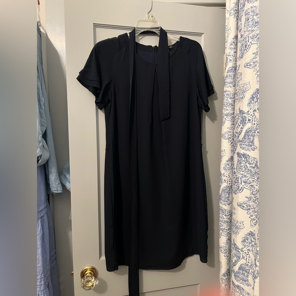 Vintage Banana Republic Navy Tie-Neck Mini Dress